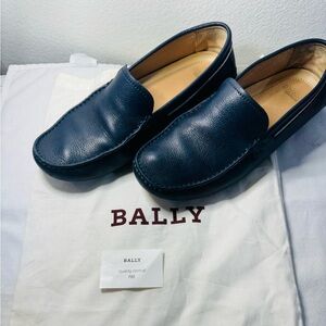 Bally Navy Blue Leather Boat Shoes